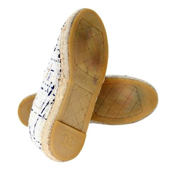 Chanel Espadrille 35 Tweed Leather Cap Toe Flats CC-S0207P-C039 - Picture 10 of 12